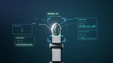 Fingerprint access data protect digital security finger robot bg able to loop Stock Footage 346606371