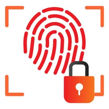 Fingerprint and lock flat icon. Fingerprint identification locked color icons in Stock Illustration