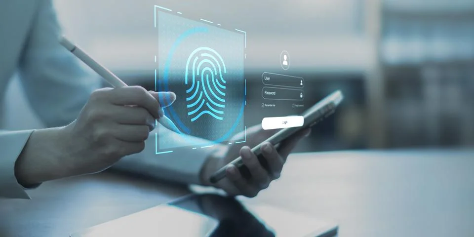 Fingerprint Authentication System for User Login and Mobile Device Security Foto stock