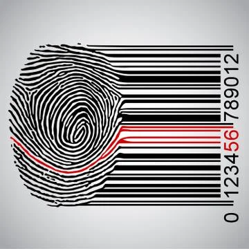 Fingerprint becoming barcode, vector illustration Illustrazione stock