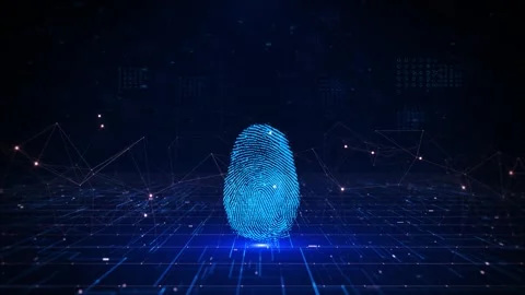 Fingerprint Binary Microchip Digital Fingerprint Security Blue Tech Background Stock Footage 311675727