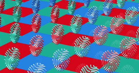 Fingerprint biometric identity multiple 3d symbol loop seamless Stock Footage 340139466