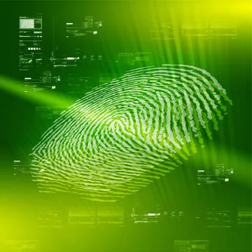 Fingerprint Biometric Security Technology on Green Digital Interface Stock Illustration
