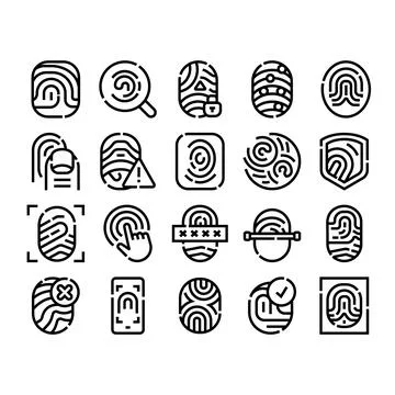 Fingerprint biometrics for security and identification icons Stock Illustration