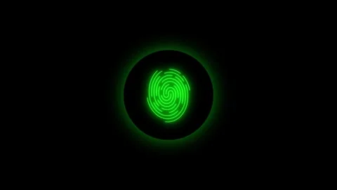 Fingerprint button with neon wave, red green blue light black screen editable Stock Footage 339992341