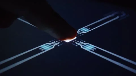 Fingerprint Chip Digital Data Virtual Animation. Human Finger Activating Video stock 154633270