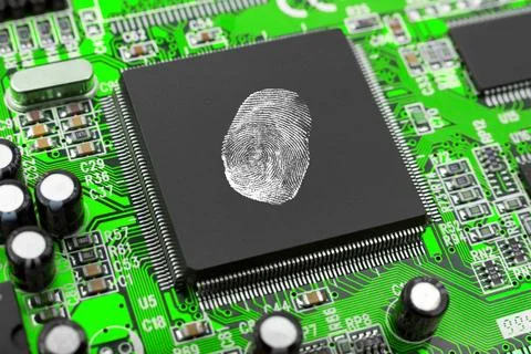 Fingerprint on computer chip Fingerprint on computer chip - technology sec... Stock-Fotos