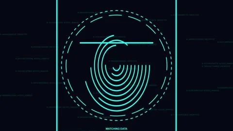 Fingerprint cyber scanner biometric digital security interface animation Stock Footage 345100422