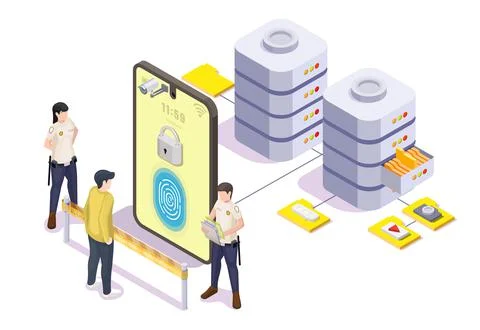 Fingerprint data access control system 3d vector Stock Illustration