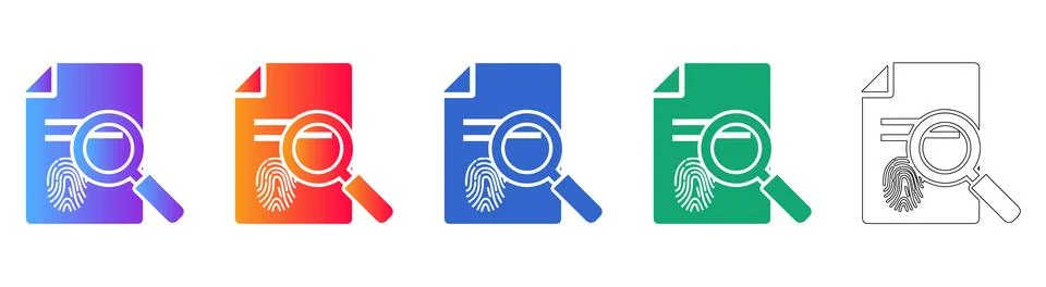 Fingerprint Document Analysis Icon Set Stock Illustration