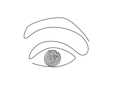 Fingerprint in eye in one continuous line drawing. Abstract password and Stock Illustration