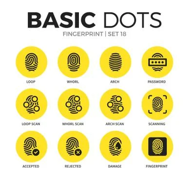 Fingerprint flat icons vector set Stock Illustration