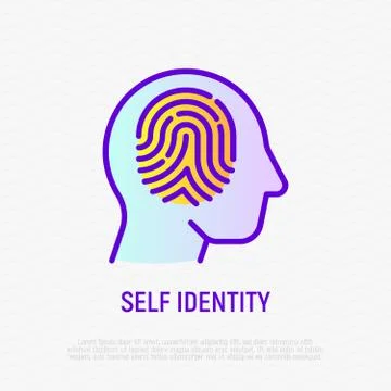 Fingerprint in human head thin line icon. Symbol of self identity Stock Illustration