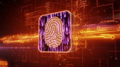 Fingerprint icon on abstract orange background Stock Footage 72288321