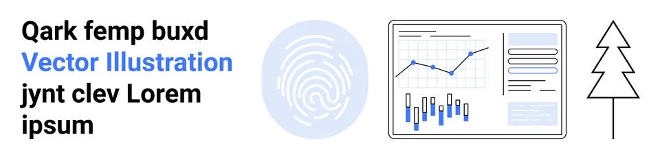 Fingerprint icon, data analysis graph, and minimalist tree design. Ideal for  Illustrazione stock