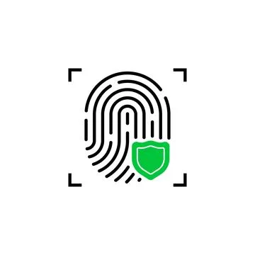 Fingerprint icon with green shield Stock Illustration