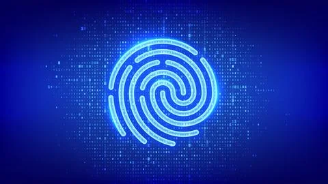 Fingerprint icon made of binary code. Personal data protection. Biometrics .. Illustrazione stock