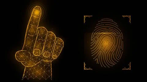  Fingerprint identification concept. Biometric data low poly design. Polyg... Stock Photos