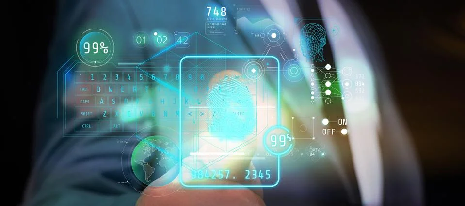 Fingerprint identification interface in augmented reality. Stock Illustration