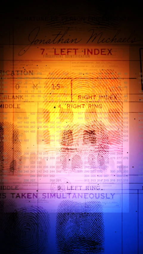 Fingerprint Identification Process Matrix on Official Document Background Stock Footage 337763506