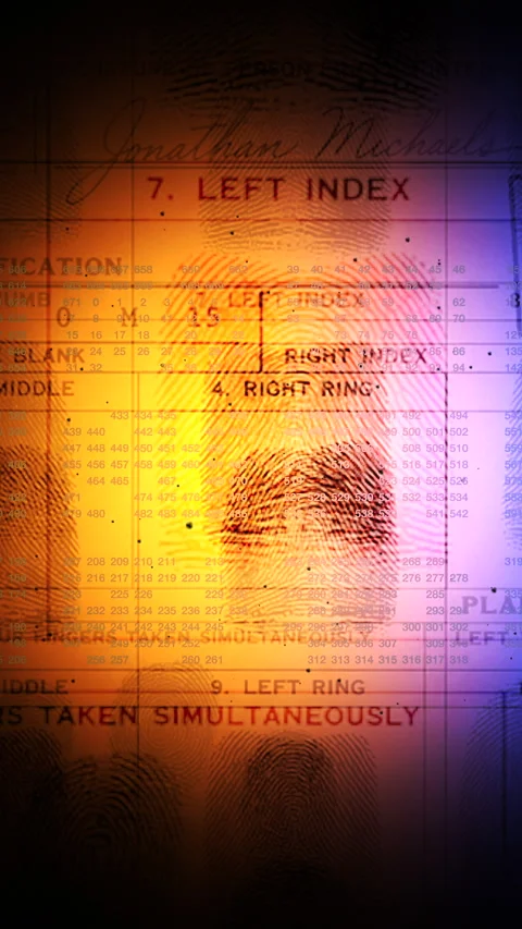 Fingerprint Identification Process on Official Bureau Document Background Stock Footage 337762961
