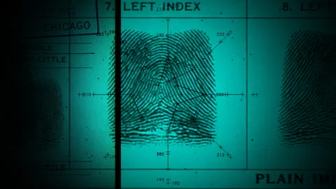 Fingerprint Identification Process UI Overlay on Official Document Background Stock Footage 337763257