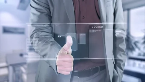 Fingerprint identification on the virtual panel Stock Footage 121322918