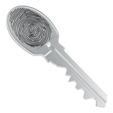 Fingerprint key, biometric security and identity access concept. 3D rendering Stock Illustration