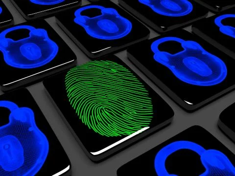 Fingerprint on the keypad is locked 3d render Stock Illustration