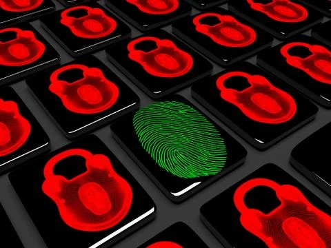 Fingerprint on the keypad is locked 3d render Stock Illustration