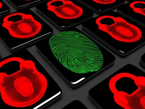 Fingerprint on the keypad is locked 3d render Illustrazione stock