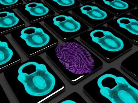 Fingerprint on the keypad is locked 3d render Stock Illustration