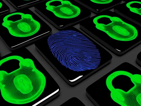 Fingerprint on the keypad is locked 3d render Stock Illustration