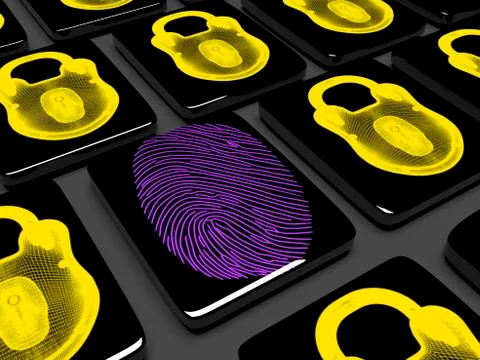 Fingerprint on the keypad is locked 3d render Stock Illustration