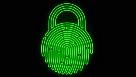 Fingerprint lock HUD Element with neon glow Stock Footage 196625697