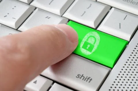 Fingerprint locked  left on keyboard hack concept Illustrazione stock