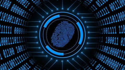 Fingerprint logo centered into hud element with information connecting lines イラスト素材