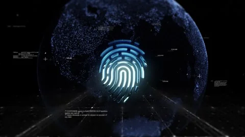 Fingerprint Logo on Technologic Earth surrounded by a Network of Graphics Stock Footage 343553950