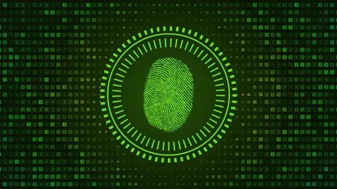 Fingerprint made with binary code Biometrics identification video background Stock Footage 342301672