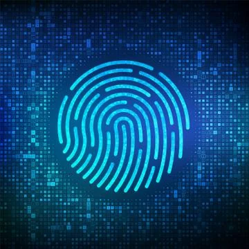 Fingerprint made with binary code. Biometrics identification and approval. Pa Stock Illustration