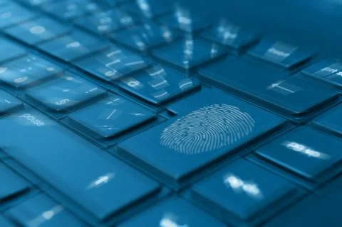 Fingerprint on Notebook Keyboard Stock Photos