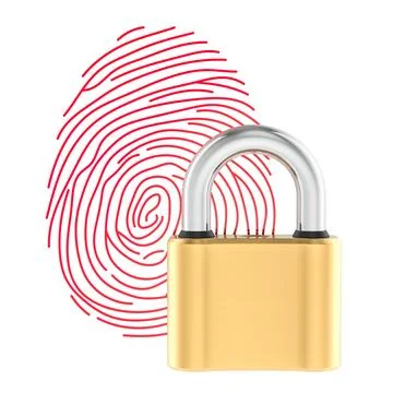 Fingerprint with padlock. Data protection, concept. 3D rendering 스톡 일러스트
