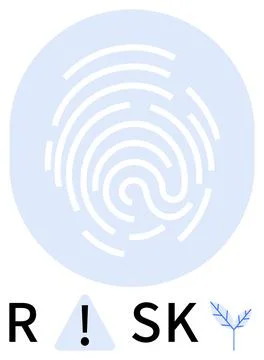 Fingerprint pattern in light blue with the word RISKY below. Ideal for cybers Illustrazione stock
