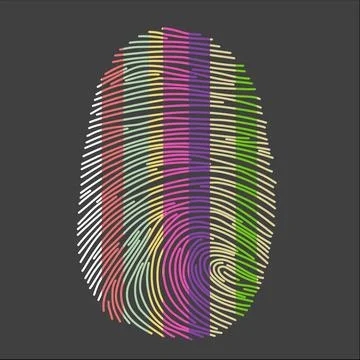 A fingerprint with a rainbow pattern on black. t shirt screen printing Stock Illustration