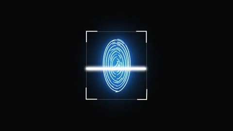 Fingerprint scan animation glows with blue light, biometric security stands.. Stock Footage 332664246