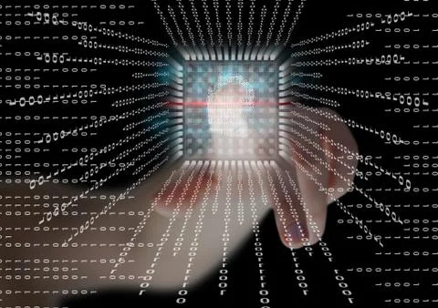 Fingerprint scan, binary code Illustrazione stock