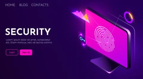 Fingerprint Scan Biometrics Identify Authorization on computer. Data protection Stock Illustration