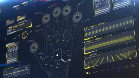 Fingerprint scan corrupt, hacked database, error, glitch, system compromised Stock Footage 117136482