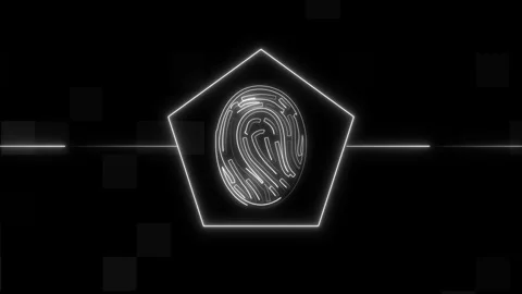 Fingerprint Scan Icon within a Neon Pentagon Frame image photo animation Stock Footage 340998123
