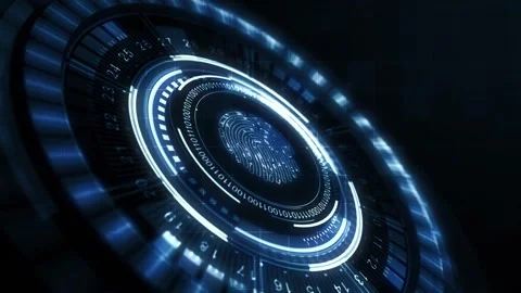 Fingerprint scan provides security.  Business, technology, internet and netwo Vídeo Stock 144358924